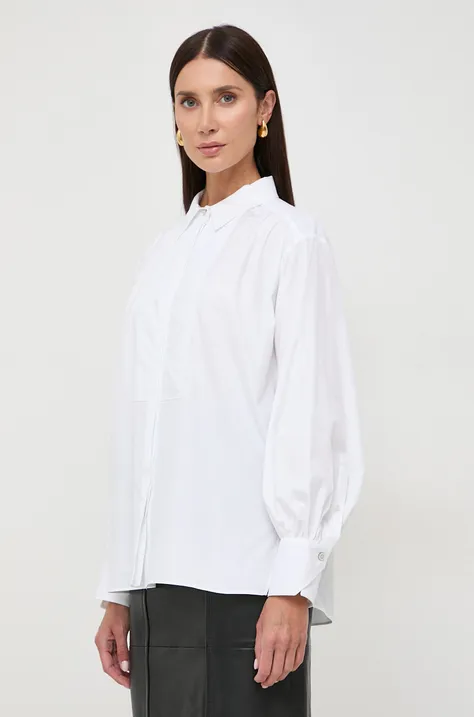 Хлопковая рубашка BOSS женская цвет белый regular классический воротник