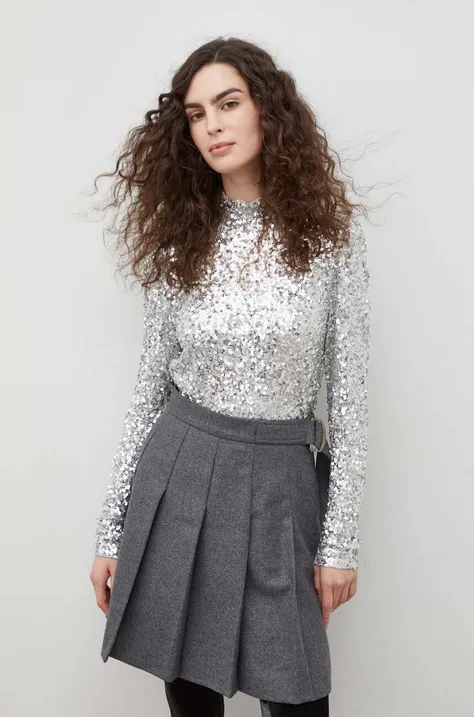 Bruuns Bazaar bluzka damska kolor srebrny gładka