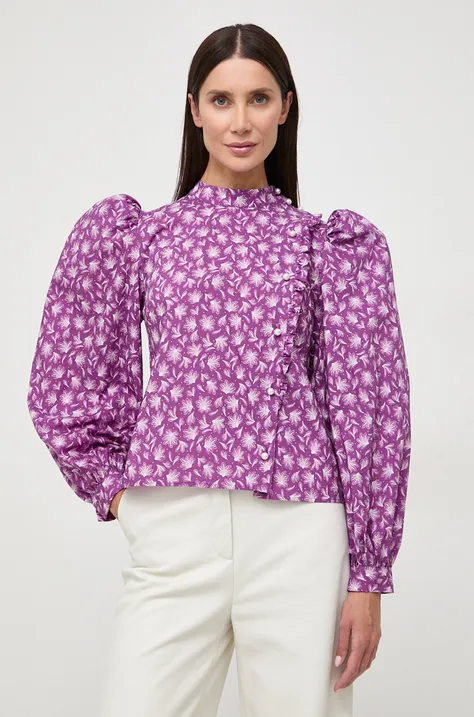 Βαμβακερό πουκάμισο Custommade χρώμα: μοβ