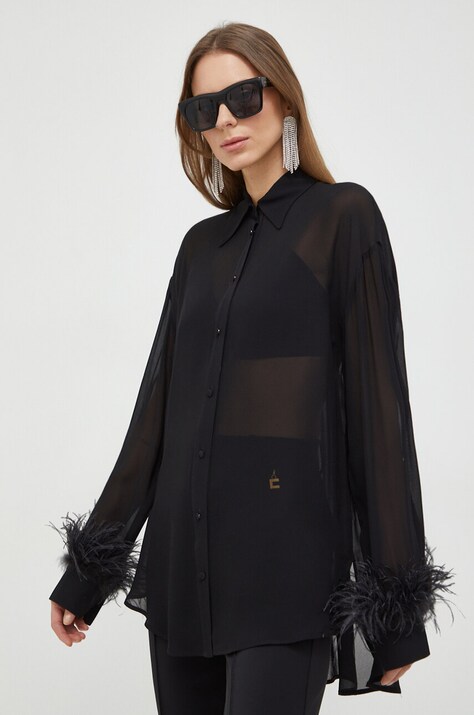 Pinko camasa femei, culoarea negru, cu guler clasic, relaxed