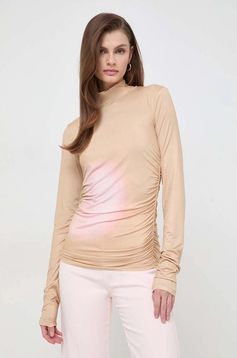 Patrizia Pepe longsleeve culoarea bej, cu turtleneck