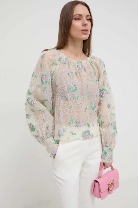 Custommade bluzka damska kolor beżowy wzorzysta