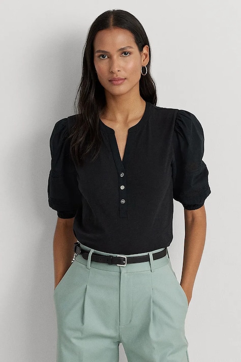Bombažna majica Lauren Ralph Lauren ženska, črna barva