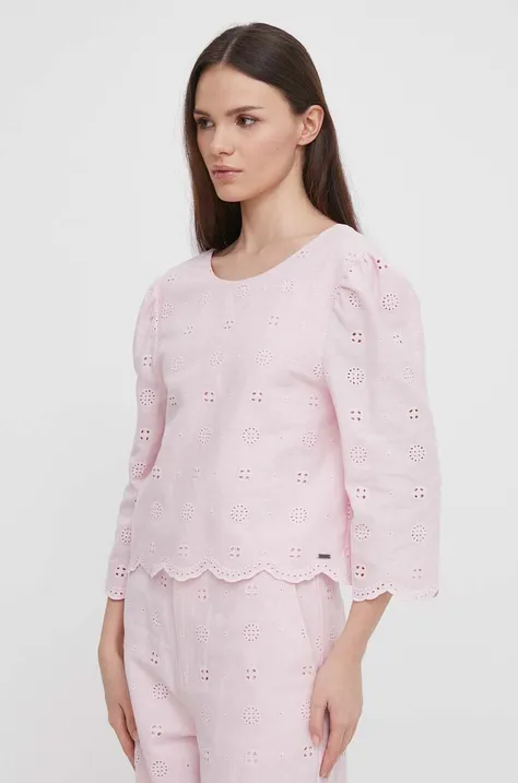 Льняная блузка Pepe Jeans цвет розовый однотонная