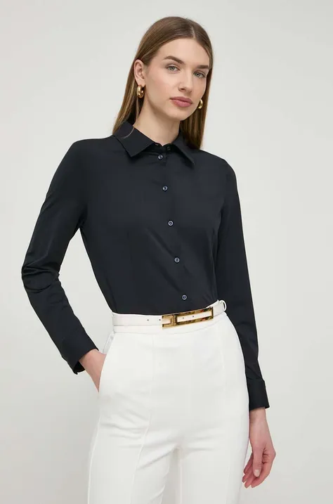 Košeľa BOSS dámska, tmavomodrá farba, regular, s klasickým golierom