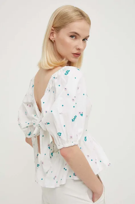 Памучна блуза Barbour Summer Shop дамска в бяло с десен LSH1603
