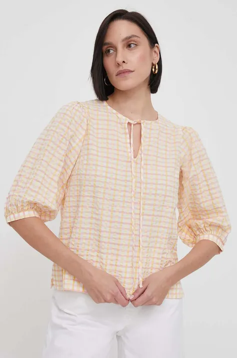 Хлопковая блузка Barbour женская цвет бежевый узор