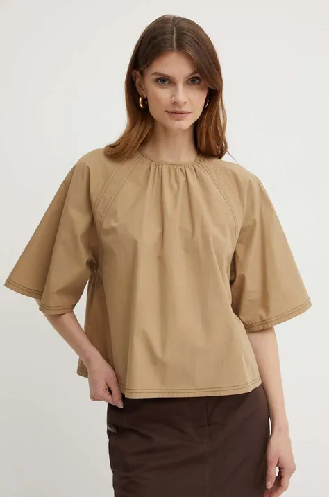 Хлопковая блузка Weekend Max Mara женская цвет бежевый однотонная 2415161032600