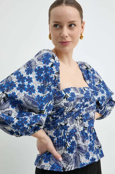 Памучна блуза Weekend Max Mara дамска в синьо с десен 2415161042600