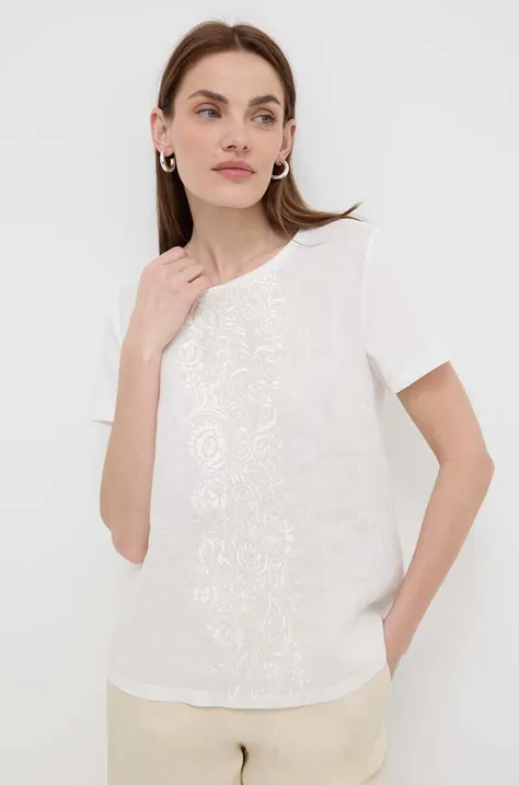 Льняна блузка Weekend Max Mara колір білий з аплікацією