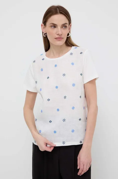 Lanena bluza Weekend Max Mara boja: bijela, s aplikacijom
