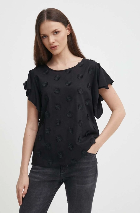 United Colors of Benetton bluza din bumbac femei, culoarea negru, cu imprimeu