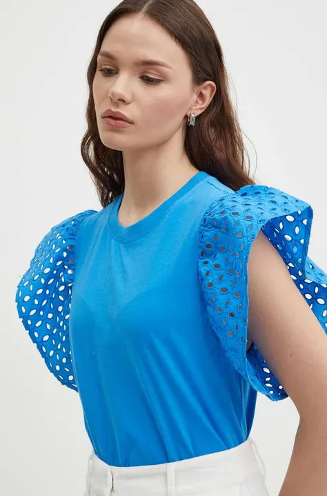 United Colors of Benetton bluzka damska kolor niebieski gładka