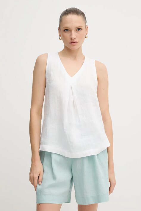 United Colors of Benetton bluză din in culoarea alb, neted, 5BMLDQ06W