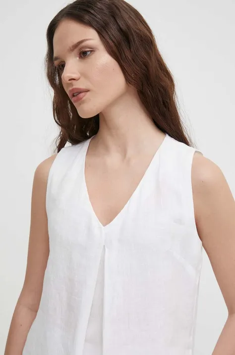Ленена блуза United Colors of Benetton в бяло с изчистен дизайн