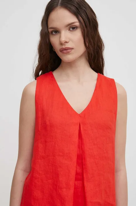 Lanena bluza United Colors of Benetton boja: crvena, bez uzorka