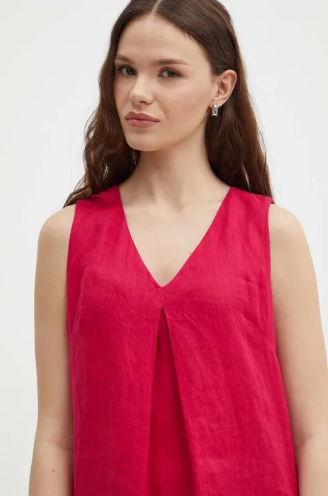 Льняна блузка United Colors of Benetton колір рожевий однотонна