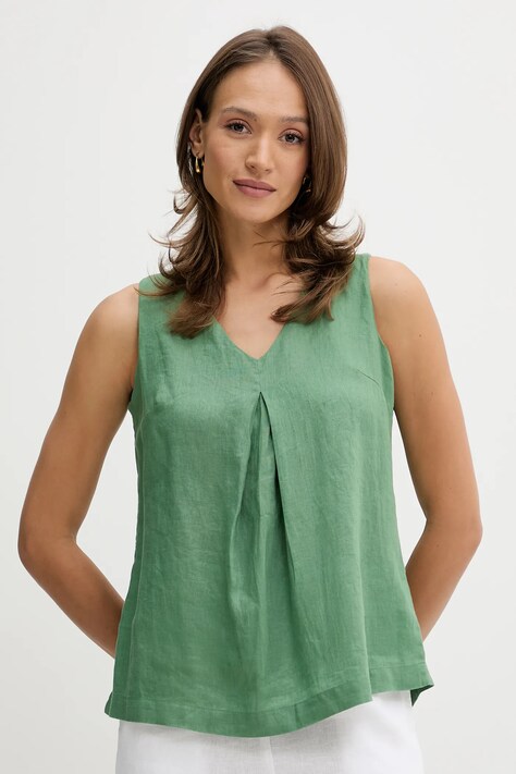 United Colors of Benetton bluză din in culoarea verde, neted, 5BMLDQ06W