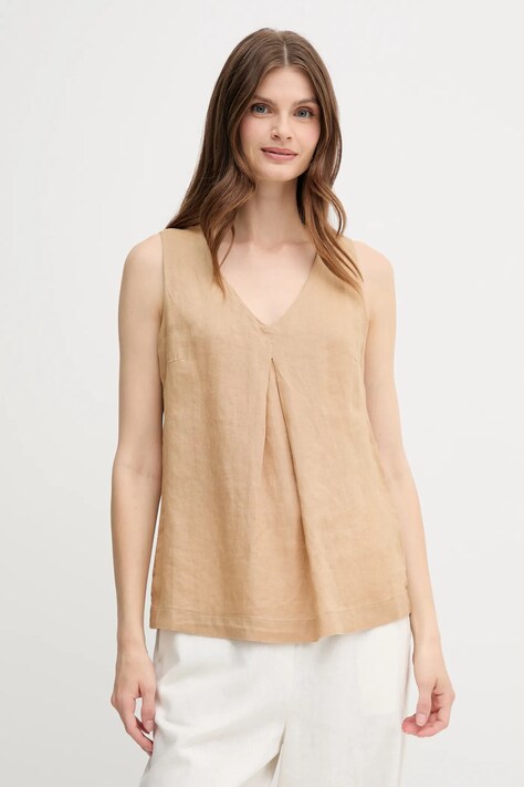 United Colors of Benetton bluză din in culoarea bej, neted, 5BMLDQ06W