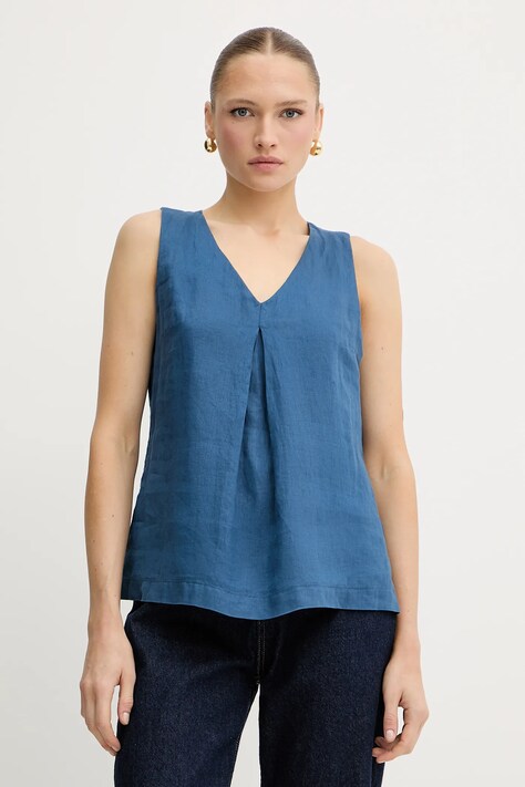 Льняная блузка United Colors of Benetton однотонная 5BMLDQ06W