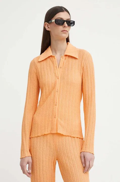 Résumé camasa AbbyRS femei, culoarea portocaliu, cu guler clasic, slim, 20471120