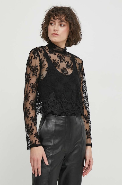 Sisley bluza femei, culoarea negru, neted