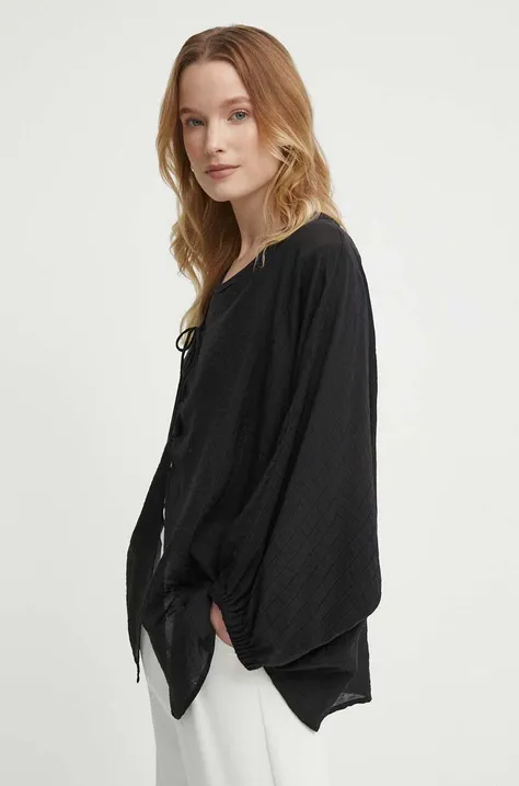 Košeľa Sisley dámska, čierna farba, voľný strih