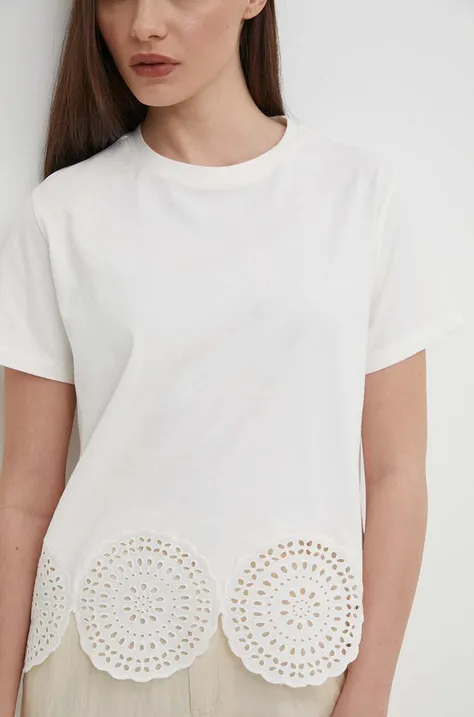 Βαμβακερό μπλουζάκι Sisley γυναικεία, χρώμα: μπεζ