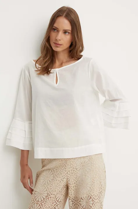 Sisley bluzka bawełniana damska kolor beżowy gładka
