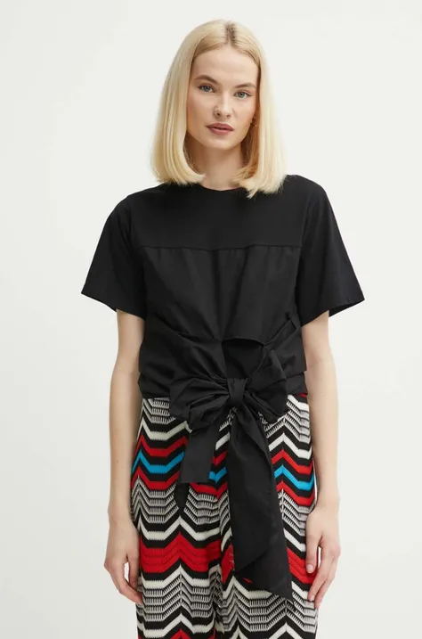 Βαμβακερό μπλουζάκι Sisley γυναικείο, χρώμα: μαύρο