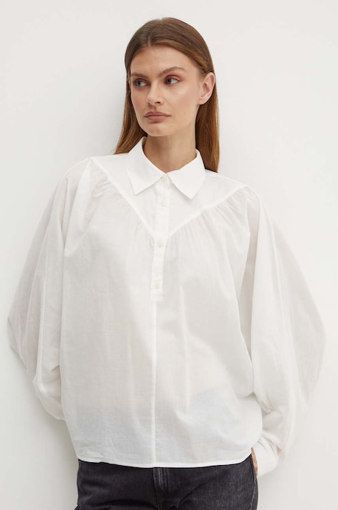 Sisley bluza din bumbac femei, culoarea bej, neted