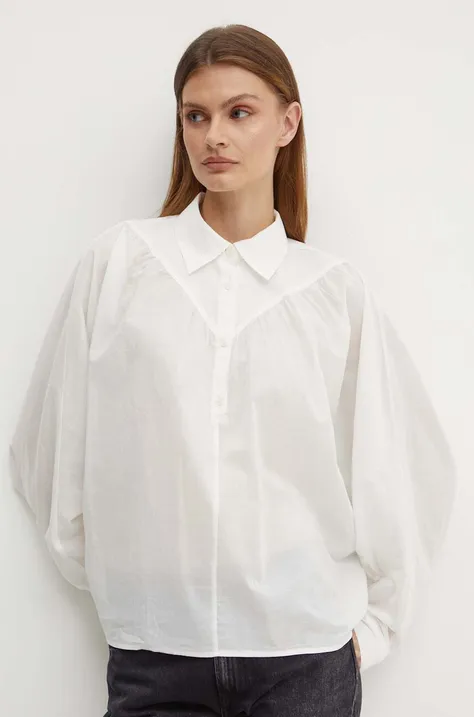 Хлопковая блузка Sisley женская цвет бежевый однотонная