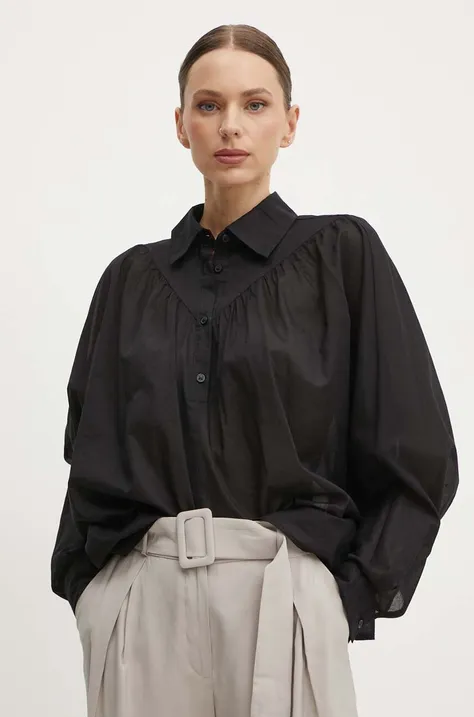 Pamučna majica Sisley za žene, boja: crna, bez uzorka
