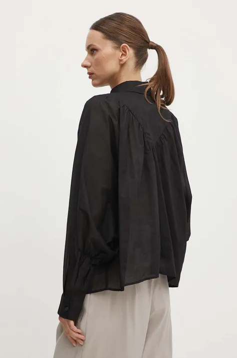 Sisley bluzka bawełniana damska kolor czarny gładka