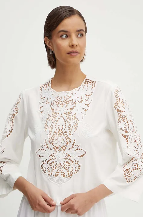 Sisley bluzka bawełniana damska kolor biały gładka