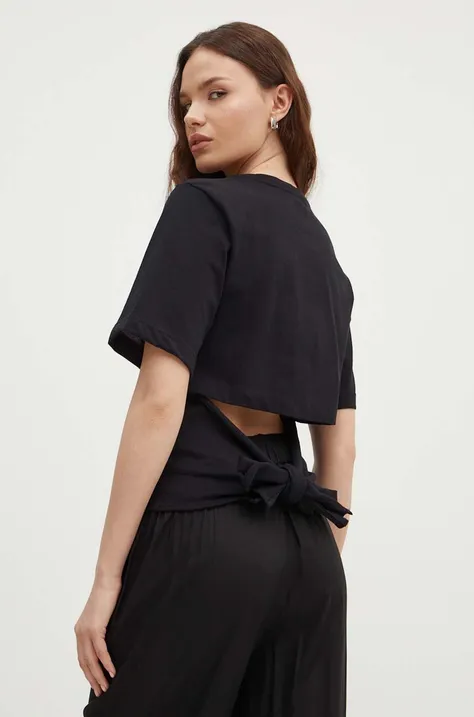 Bombažna kratka majica Sisley črna barva