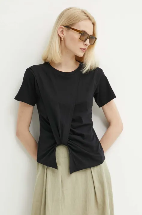 Βαμβακερό μπλουζάκι Sisley γυναικεία, χρώμα: μαύρο