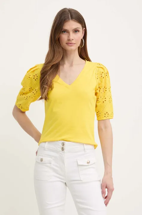 Morgan t-shirt DPALM női, sárga, DPALM
