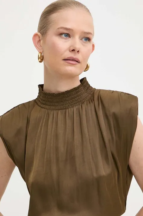 Блузка Morgan OFLIP жіноча колір зелений однотонна OFLIP