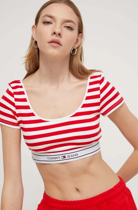 Kratka majica Tommy Jeans ženski, rdeča barva