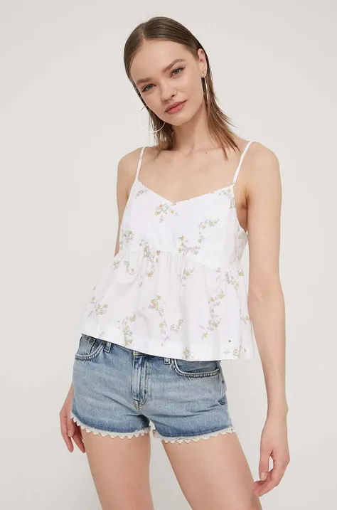 Pamučna majica Tommy Jeans za žene, boja: bijela, bez uzorka