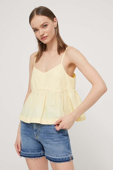 Tommy Jeans bluza din bumbac femei, culoarea galben, neted