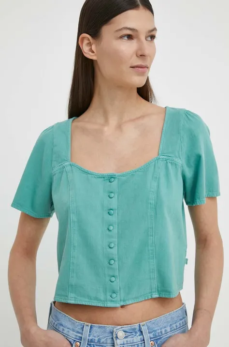 Дънкова блуза Levi's дамска в зелено с изчистен дизайн