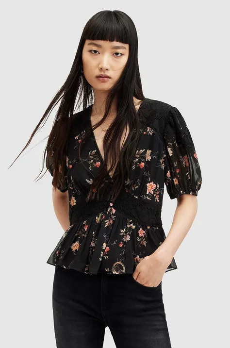 Bluza AllSaints DINAH za žene, boja: crna, s uzorkom