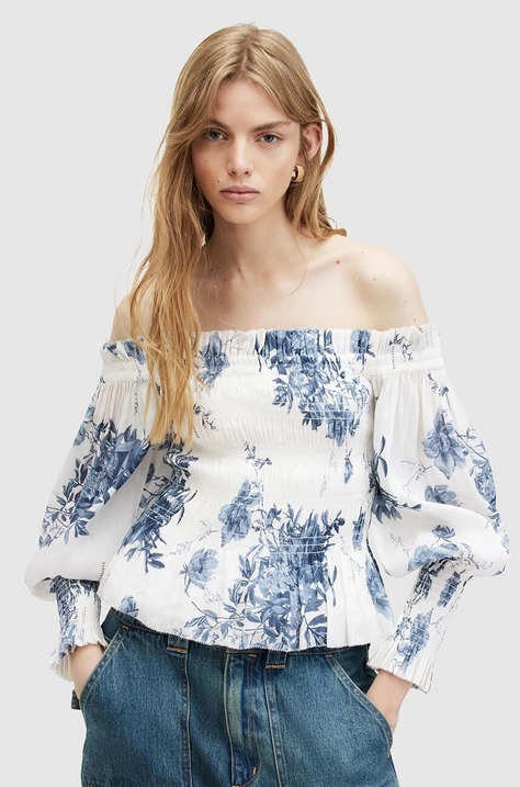 AllSaints bluza z domieszką jedwabiu LARA DEKORAH TOP wzorzysta WM552Z