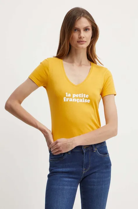 Bombažna kratka majica La Petite Française THIBAULT ženska, oranžna barva
