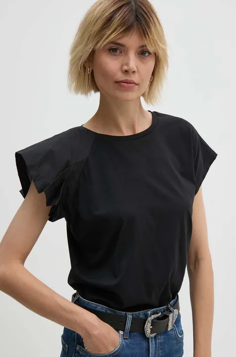 Βαμβακερό μπλουζάκι Sisley γυναικείο, χρώμα: μαύρο, 33D6L106C