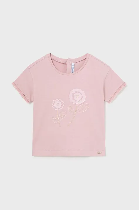 Bavlněné dětské tričko Mayoral růžová barva