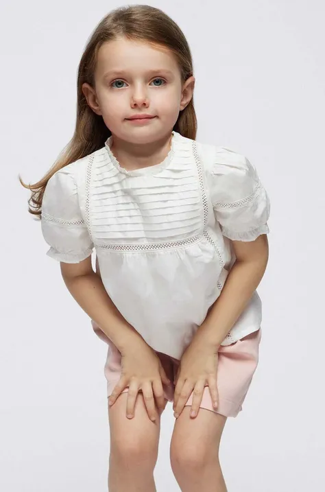 Detská bavlnená blúzka Mayoral béžová farba, jednofarebná