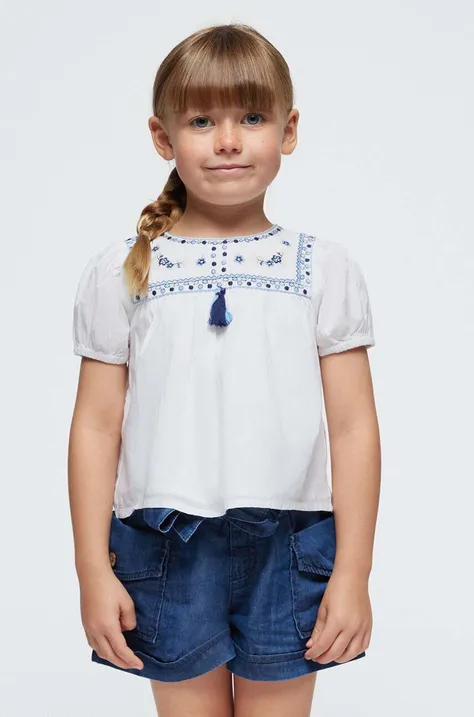 Дитяча бавовняна блузка Mayoral колір білий з аплікацією